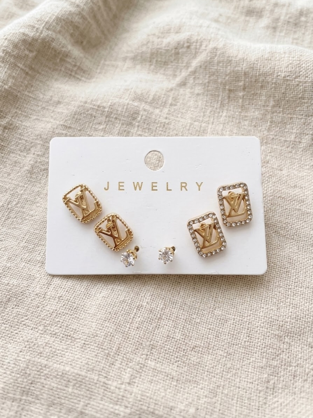 Gold Tone Stud Earring Set - 3 Pairs